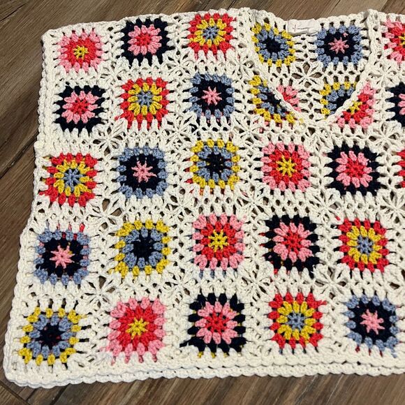 Anthropologie Saachi Crocket Colorblock Granny Square Poncho OS EUC - Picture 4 of 10